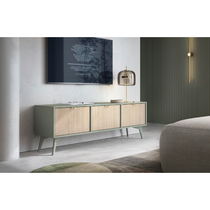 Ensemble meuble TV FOREST couleur Chevrons Scandi / Eucalyptus